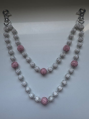 Silver/Pink Beaded Wallet Chain