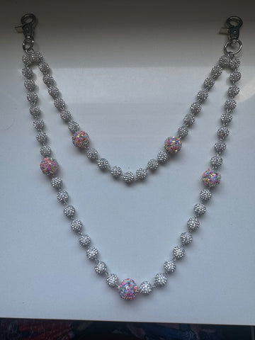 Silver/Pink Rainbow Beaded Wallet Chain