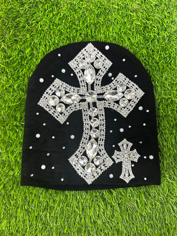 CUSTOM CROSS CRYSTAL BLACK BEANIE