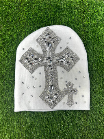 CUSTOM CROSS CRYSTAL WHITE BEANIE