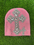 Custom Cross Crystal Beanies Pink