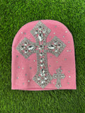 Custom Cross Crystal Beanies Pink