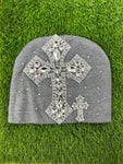Custom Cross Crystal Beanie Grey