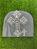 Custom Cross Crystal Beanie Grey