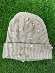 PEARL STUDDED KHAKI BEANIE