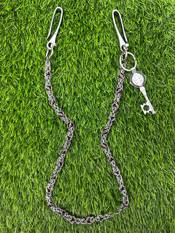 Silver Link w/ Red Crystal Ball and Saint Key Wallet Chain