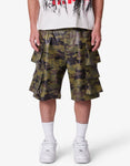 Baggy Leather Cargo Camo Shorts