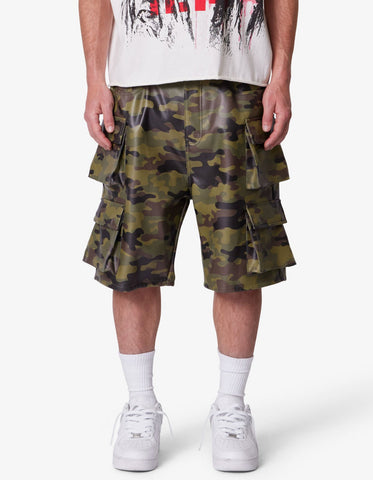 Baggy Leather Cargo Camo Shorts