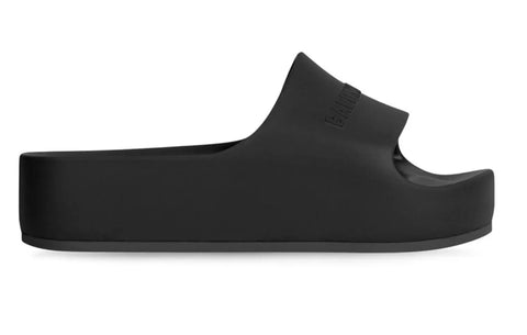 Chunky Slide Sandals in Black Rubber
