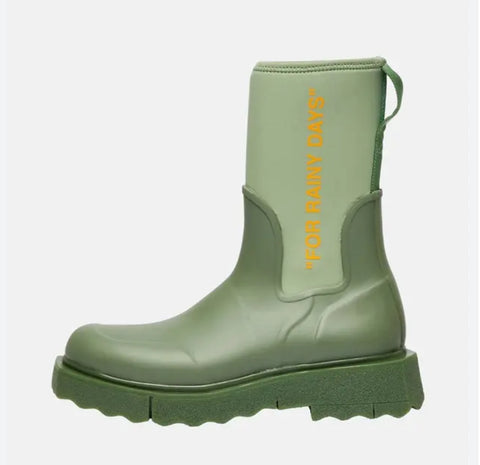 OFF-WHITE Rubber Army Green Wellington Boots