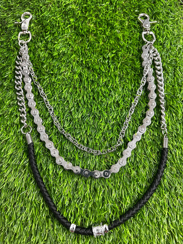 Triple Layer Motor Chain w/ Braided Band Wallet Chain