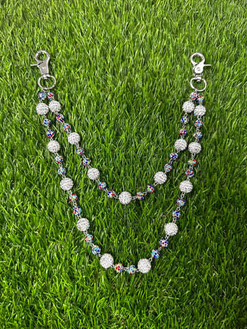 Silver/Rainbow Blue Beaded Wallet Chain
