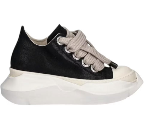 Rick Owens DRKSHDW Jumbo Laces Abstract Low Sneaks Black/Milk