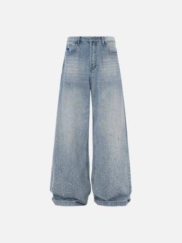 AELFRIC EDEN RHINESTONE BAGGY JEANS 'BLUE'