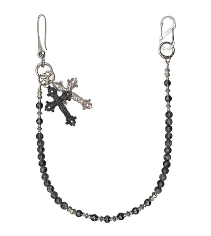 Black Beaded Double Cross Wallet Chain