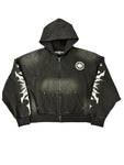 LOSTSHDWS Distressed Logo Zip-Up Hoodie Black