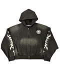 LOSTSHDWS Distressed Logo Zip-Up Hoodie Black