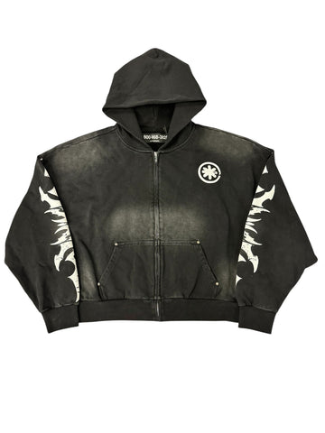 LOSTSHDWS Distressed Logo Zip-Up Hoodie Black