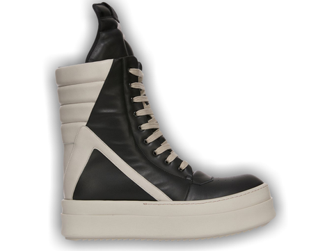 RICK OWENS SUEDE GEOBASKET SNEAKERS BLACK/MILK