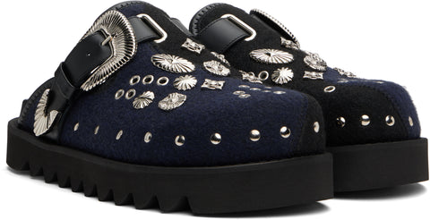 Togo Virilis SSENSE Exclusive Black & Navy Eyelet Metal Sabot Loafers