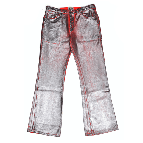 Gallery Dept. Metallic Silver Painted Red Flare Denim Jeans