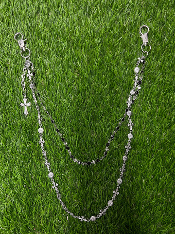 Chrome Hearts Inspired Black Crystal Wallet Chain