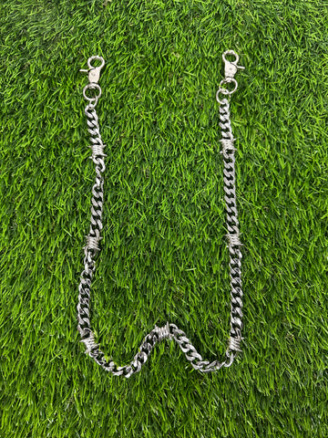 SILVER CUBAN LINK W/ BARBED WIRE WALLET CHAIN