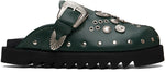 Toga Virilis Green Eyelet Metal Sabot Loafers