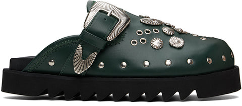 Toga Virilis Green Eyelet Metal Sabot Loafers