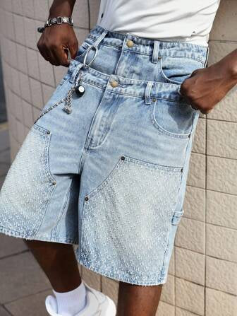 Double Waist Frayed Denim Jorts