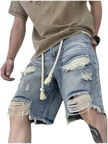 Wide Leg Ripped Denim Shorts