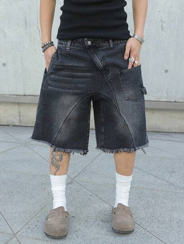 Front Pocket Frayed Edge Jorts 'Vintage Black'