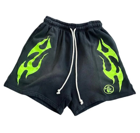 Hellstar Flame Shorts Black/Green