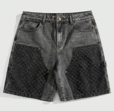 Distressed Patched Legged Jorts 'Grey'
