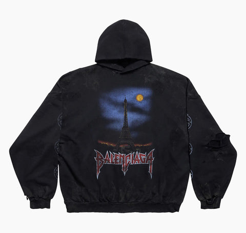 Balenciaga Paris Moon No Pocket Dirty Oversized Hoodie