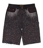 Rhinestone Cowboy Black Acid Wash Denim Shorts