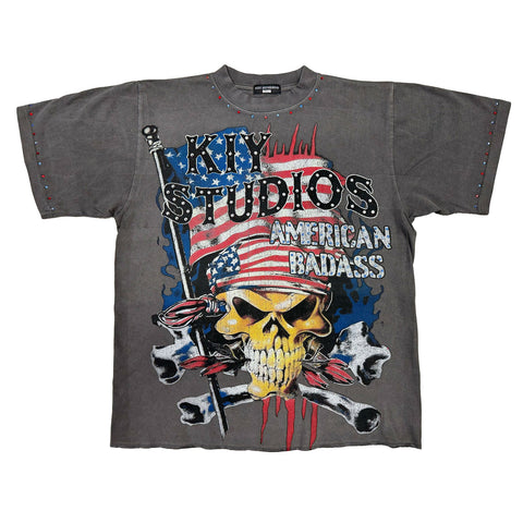 "AMERICAN BADASS" T-SHIRT GARMENT DYED GRAY