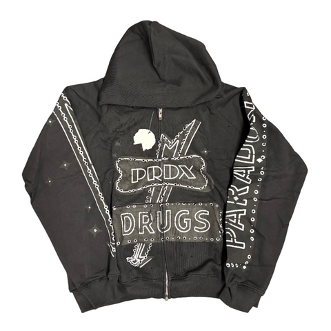 Paradox Drugs Black Studded Zip Up Hoodie