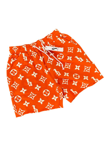 Orange "Ri" Puff Print Shorts