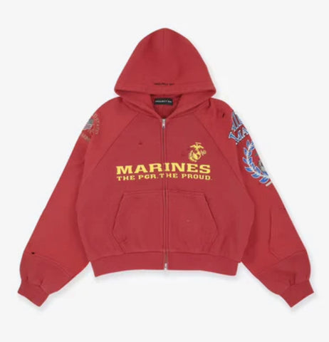 Reconstructed Folded Zip Hoodie 'Red'