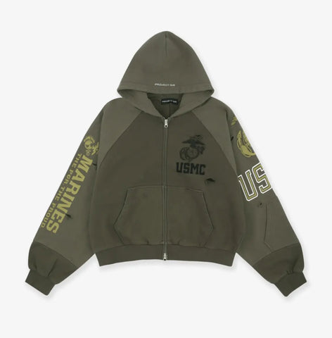 Reconstructed Folded Zip Hoodie 'Green'