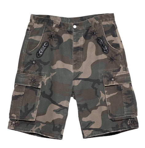 Camo Embellished Cargo Shorts