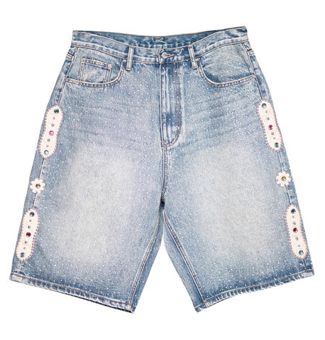 Rhinestone Embellished Denim Shorts 'Blue'