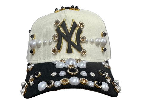 Black/Gold Corduroy NY Rhinestone Snapback