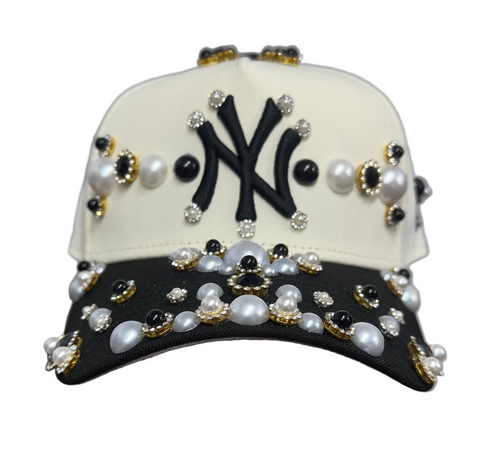 Black/Cream NYC Rhinestone Snapback