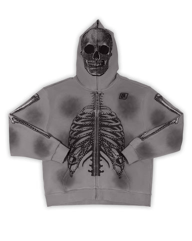 Skeleton Full Zip Hoodie 'Smokey Rhinestone'