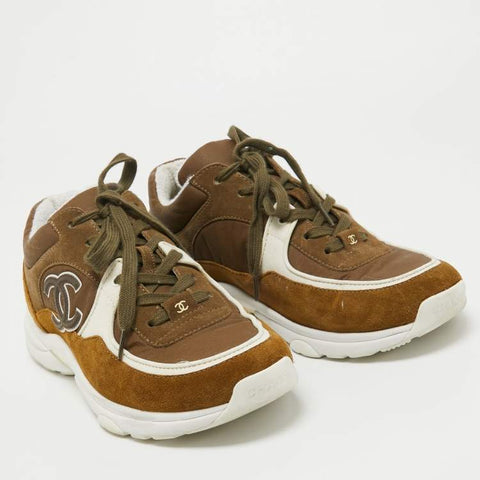 Chanel Two Tone Fabric and Suede CC Sneakers 'Brown'