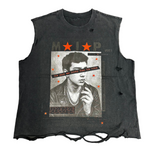"A Fragment Of Feelings" Distressed Sleeveless Tee (Vintage Black)