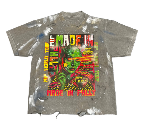 MIP World Tour Distressed Paint Splattered Grey Tee