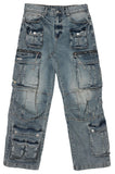 Washed Multi Cargo Denim Pants